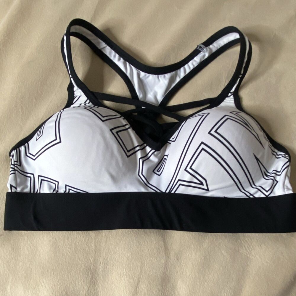Ultimate Wireless Crossback Sports Bra White Black Pink S C75 Geometric